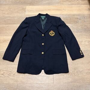 Lauren Ralph Lauren Vintage Crest Navy Wool Blazer Size 16-18? USA Made Vintage